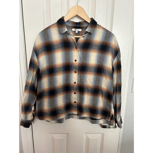 Madewell Tops - Madewell Plaid Flannel Button Down Shirt Blue‎ Orange Ombre Cotton Small